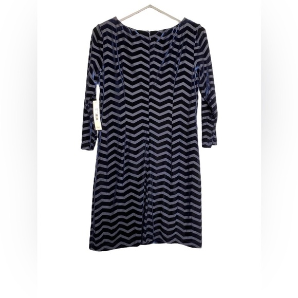 Eliza J | NWT Navy Velvet 3/4 Sleeve Zigzag Shift Dress Sz 12 P - Picture 7 of 12
